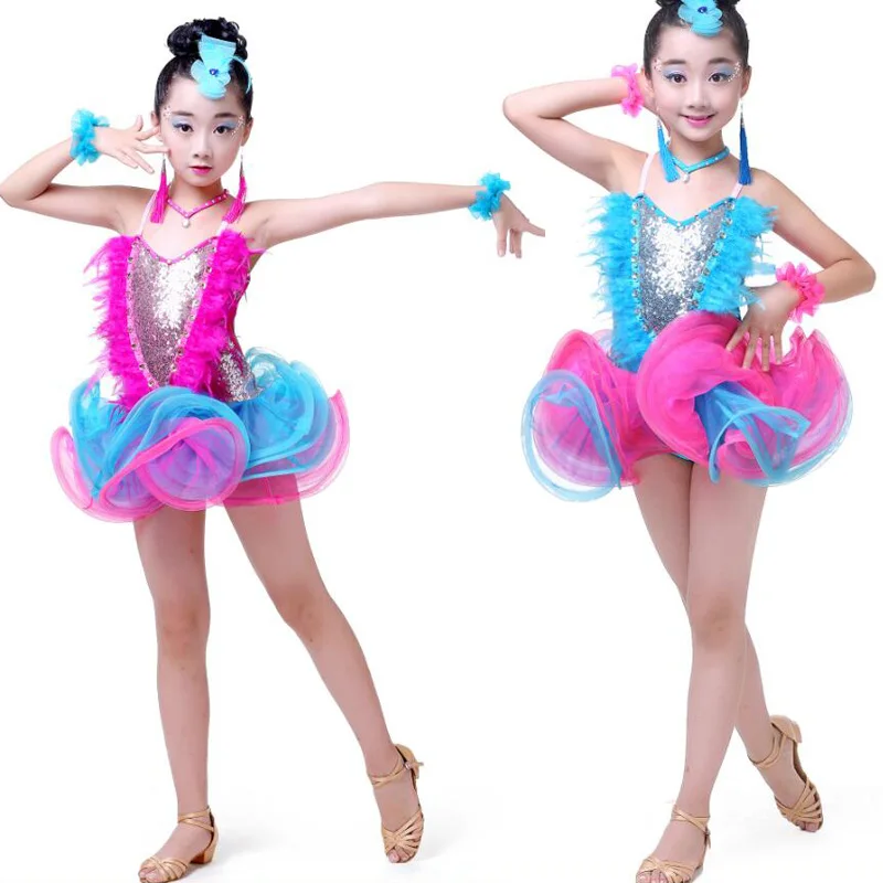 Children's professional ballet dancing costume jazz sequins feather girl ballroom Latin dance dress modern skating | Тематическая