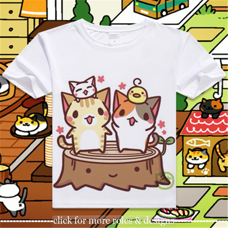 Неко Atsume: Китти коллектор кошки Косплэй костюм ткань унисекс короткий рукав
