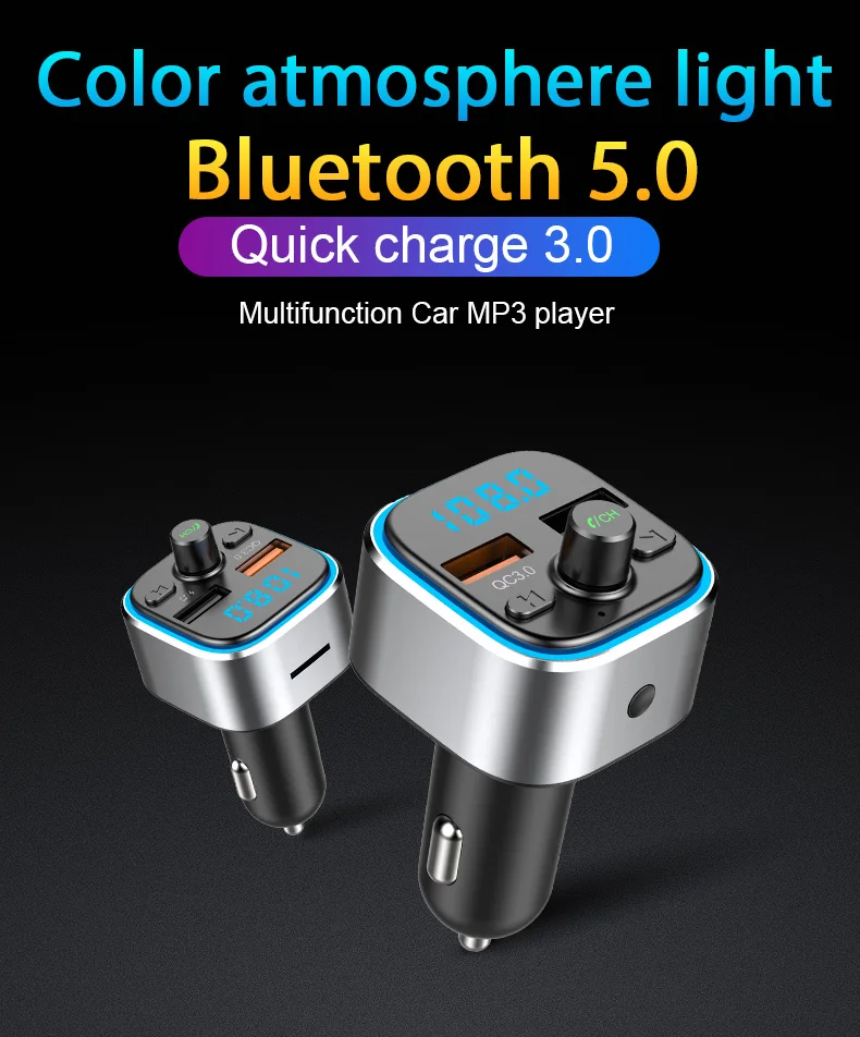 CDEN Автомобильный mp3 музыкальный плеер без потерь Bluetooth 5,0 приемник fm-передатчик быстрая QC3.0 автомобильное зарядное устройство Автомобильная атмосферная мигающая лампа
