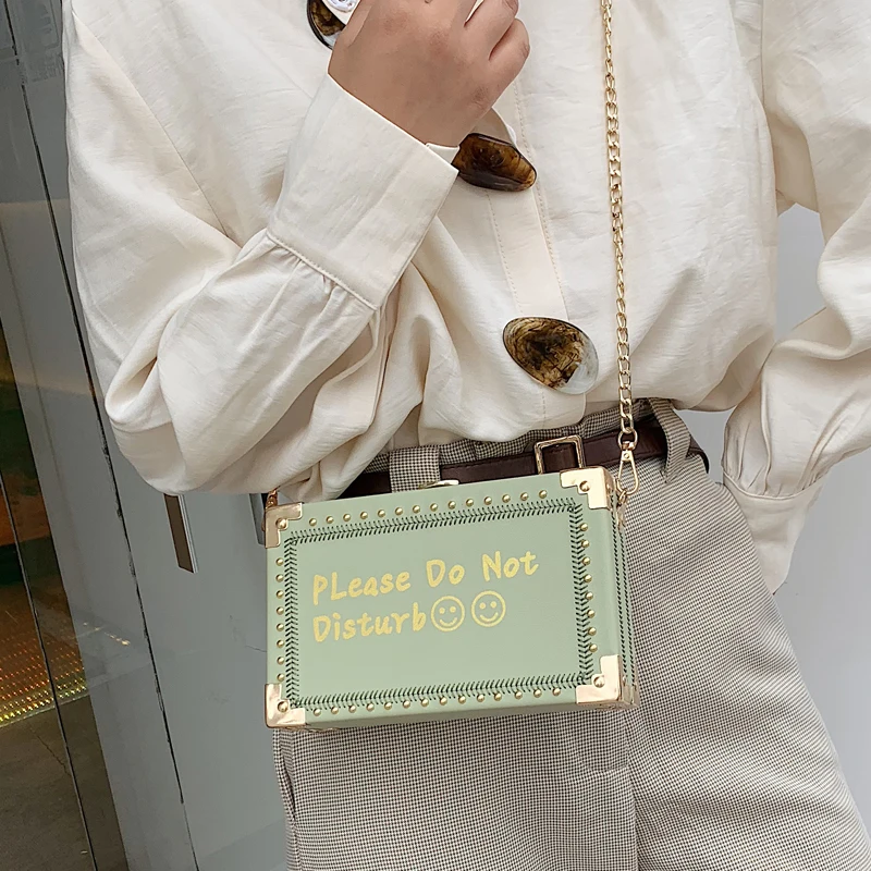 

New Arrival Metal Corner Cartoon Letter Pattern Box Style Ladies Clutch Bag Shoulder Bag Tote Crossbody Mini Bag Female Purse