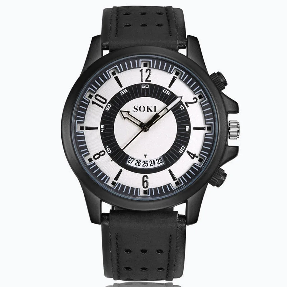 

Men Watches 2019 Fashion Silica Gel Leather Band Mens Glass Quartz Analog Date Wrist Watch Creative Mens Clock