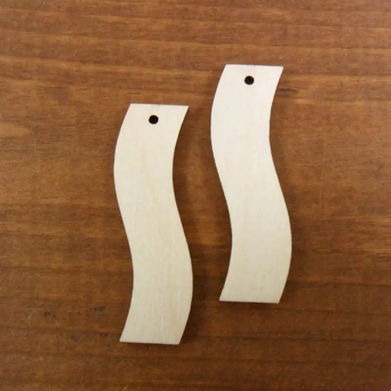

50x Laser Cut Wood DIY blank Wavy Rectangle Wood Earring Pendants 5x1.3cm