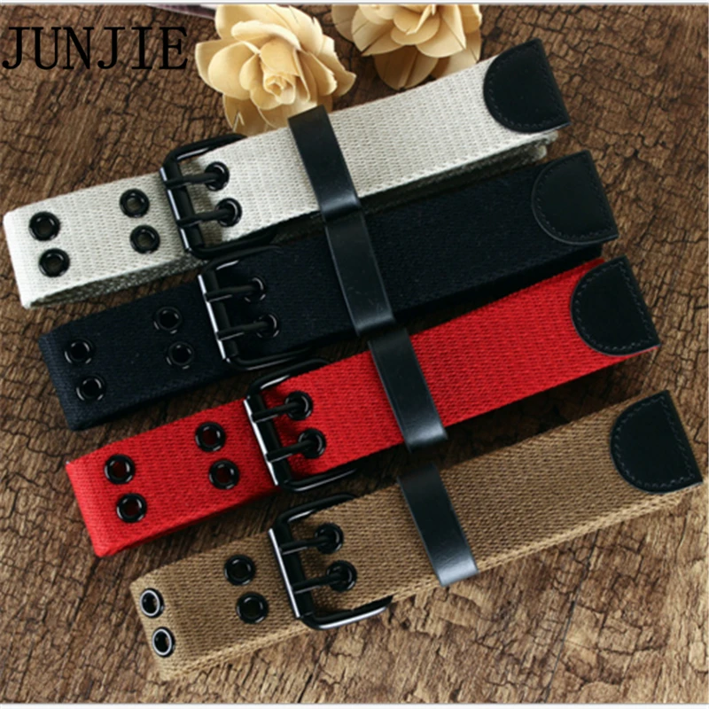 

2018 Thickening Canvas Belts Alloy Double Pin Buckle Weaving Belt Fashion Outdoor Unisex Knitted Waist Strap for Jeans 50pcs