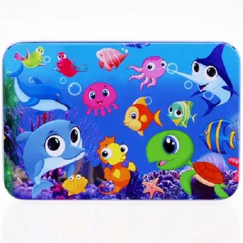 SeaWorld-100pcs Монтессори деревянная настольная игра-головоломка штук с металлической коробкой 60/100/200 шт. Juguetes IQ образования детей 3 лет с принтом Бэтмена из мультфильма животное - Цвет: SeaWorld-100pcs