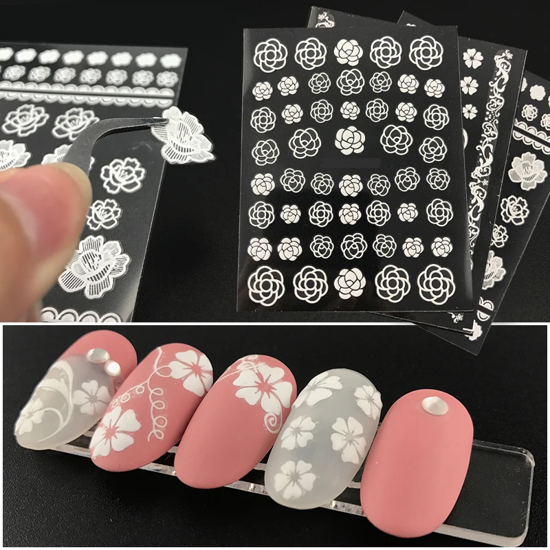 Новинка 1 лист 3D водяные наклейки для ногтей стикер дизайна белый кружевной микс