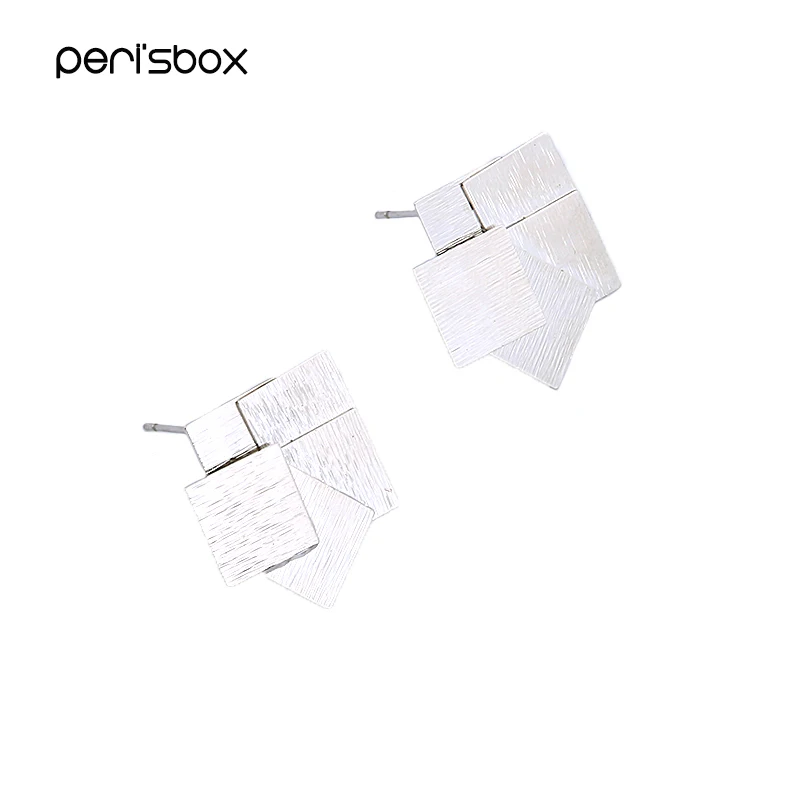 Женские квадратные серьги гвоздики Peri'sBox Многослойные Геометрические в стиле