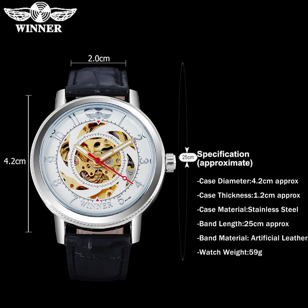Мужские часы WINNER новые модные и повседневные с изображением скелета