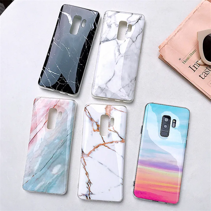 Чехол с мраморной текстурой для Samsung Galaxy S9 S8 Plus глянцевый мягкий силиконовый