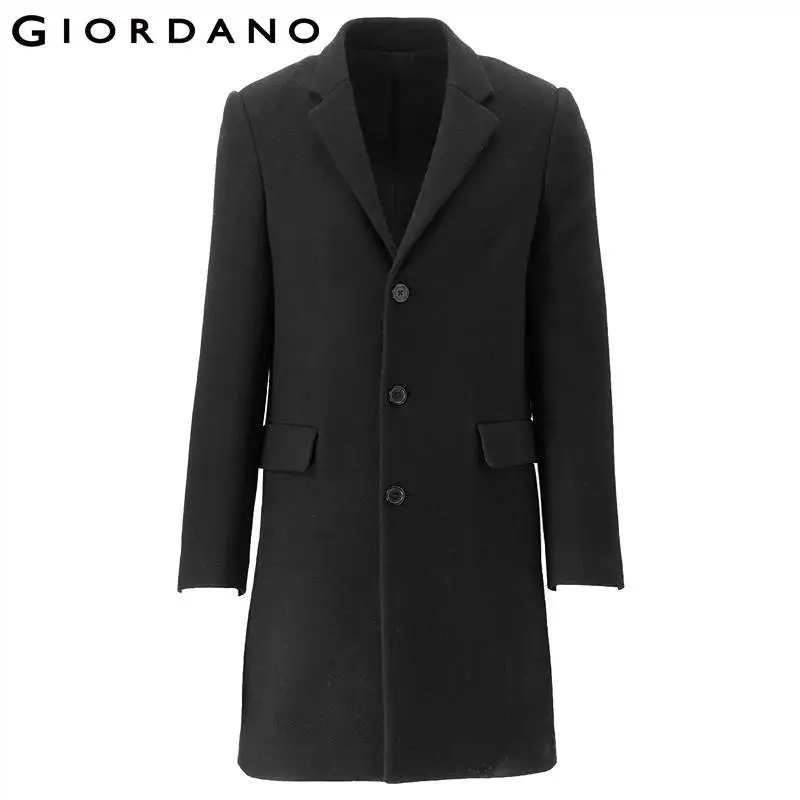 Giordano мужское шерстяное пальто средней длины, выполненное в однотонном оттенке,имеется два варианта цвета на выбор - Цвет: 09Black