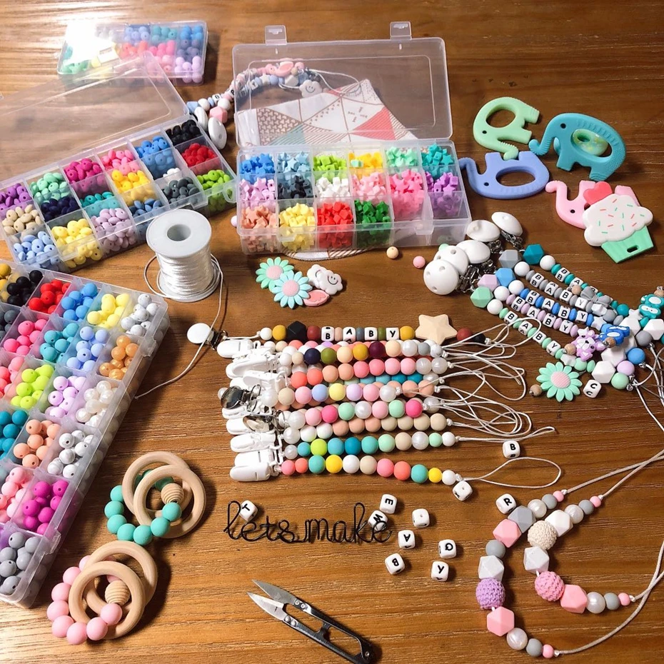 Let's Make-Collar de dentici&oacute;n sensorial ecol&oacute;gico, de perlas de silicona, para madres lactantes, joyer&iacute;a artesanal para morder, 50 uds.-5