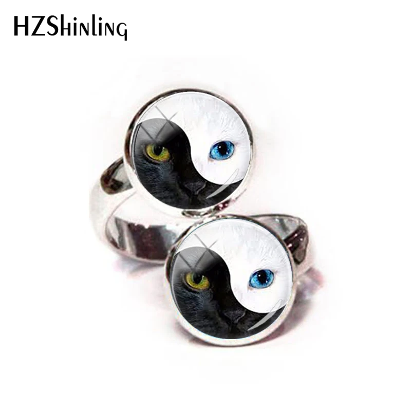 2018 Новое Yinyang кошачье регулируемое кольцо для женщин черно белые кошки винтажные