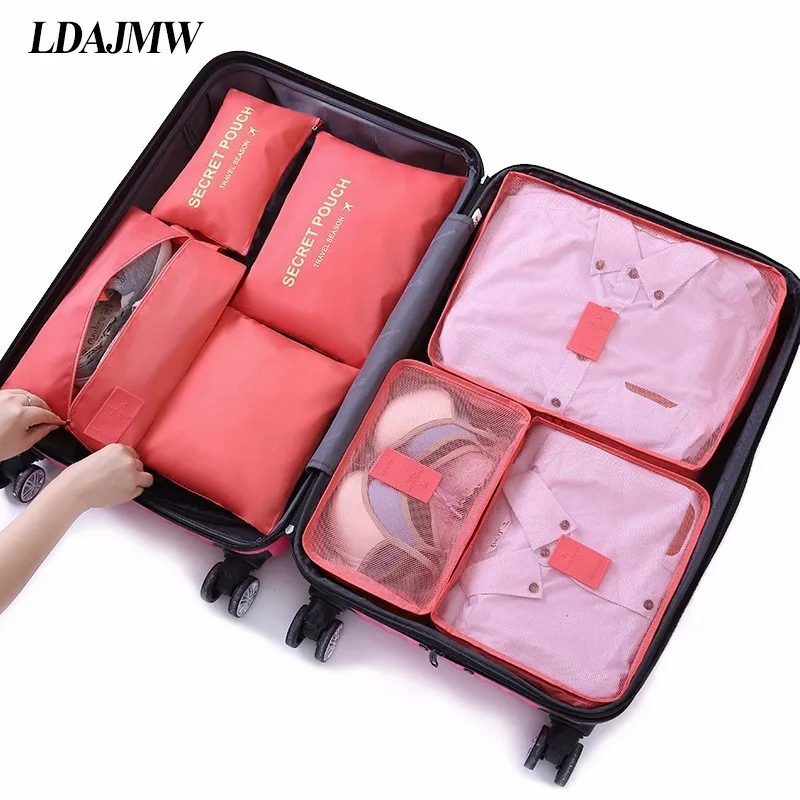 

7Pcs/set Trip Luggage Organizer Polyester Portable Travel Partition Pouch Storage Bags Home Organization Accessories Supplies