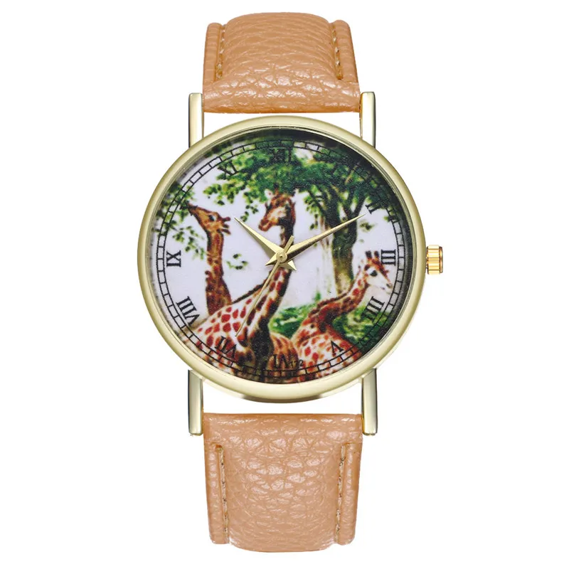 Новинка студенческие наручные часы из искусственной кожи с рисунком жирафа и