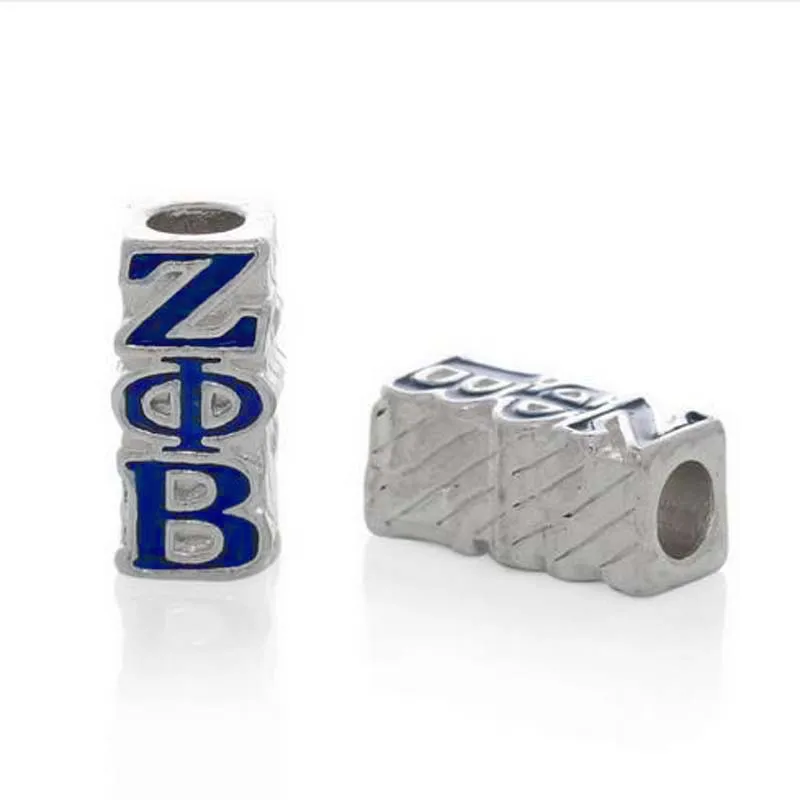 Европейский Cuboid серебряный цвет Zeta Phi бета резные эмалевые синие Бусины ZPB DIY