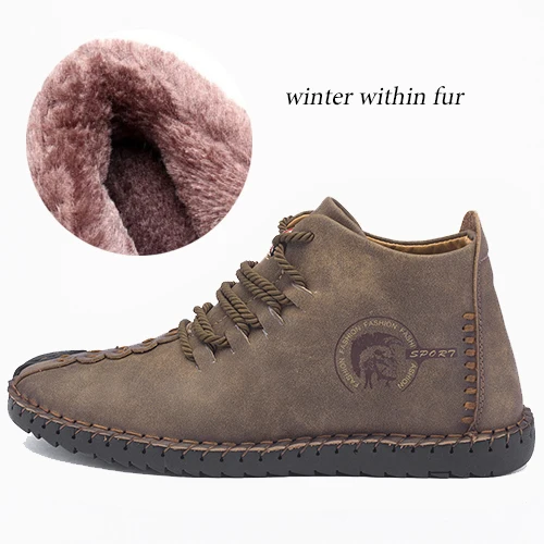 Khaki within fur Мужские ботинки из спилка размера плюс; ботильоны ручной работы; уличные мужские зимние ботинки; теплая зимняя обувь; мужские кожаные ботинки - Цвет: Khaki within fur