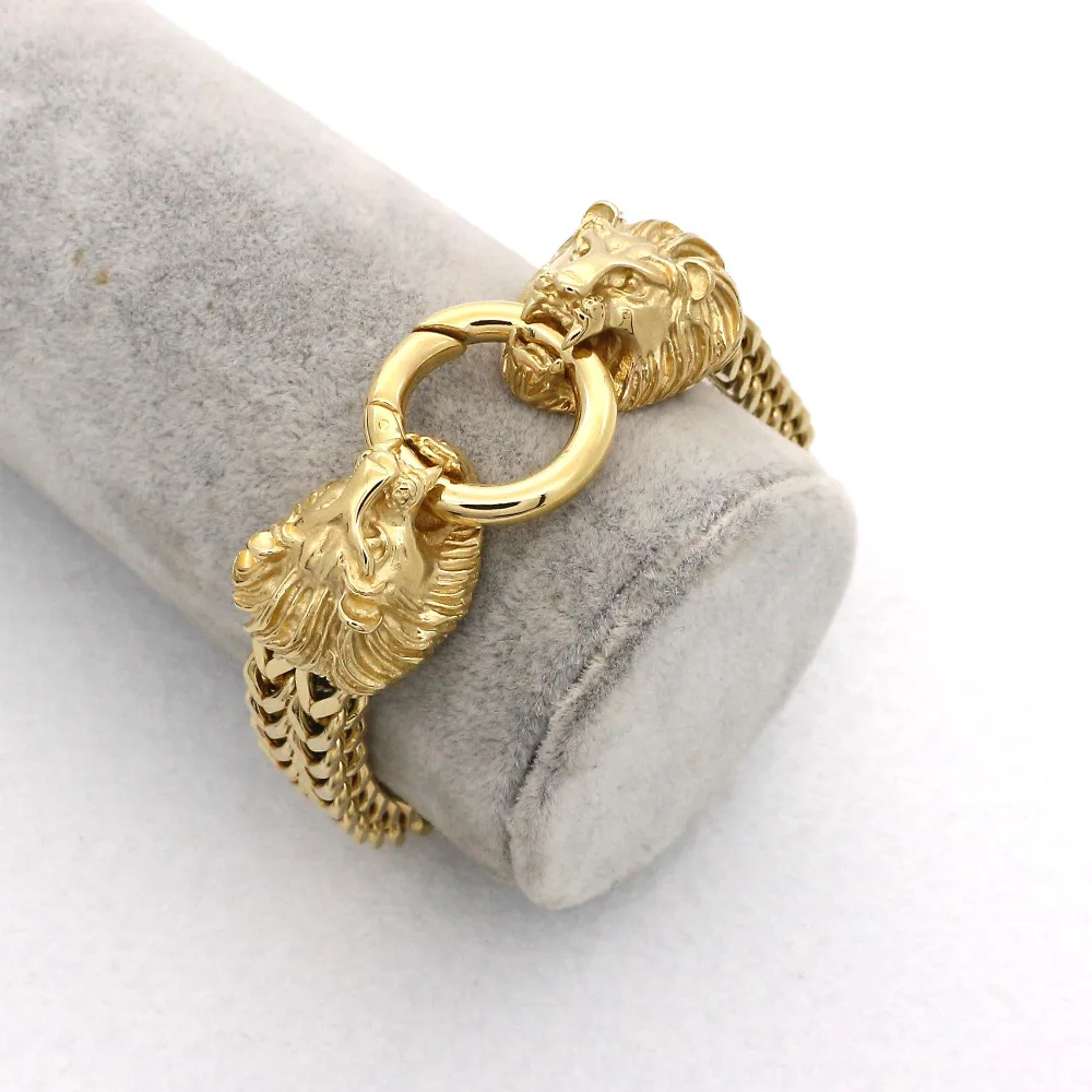 

New Designer Fashion Lion Jewelry Classical Gold Colour Double Lion Bracelet Bangle For Mens Chain Bracelet Best Gifts