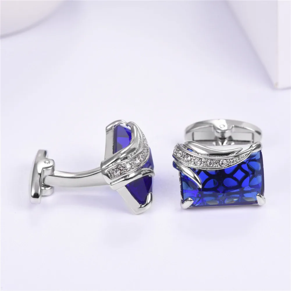 Синий/Запонки с черными стразами для мужчин Золотой Цвет австрийский Камень