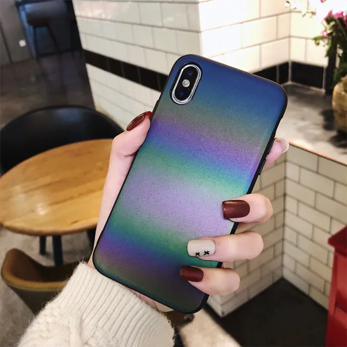 Крутой лазерный Радужный светящийся чехол для iphone X XS Max XR 7 8 6 6S Plus Роскошные Матовые чехлы для телефона из термополиуретана блестящая задняя крышка Coque Capa - Цвет: Черный