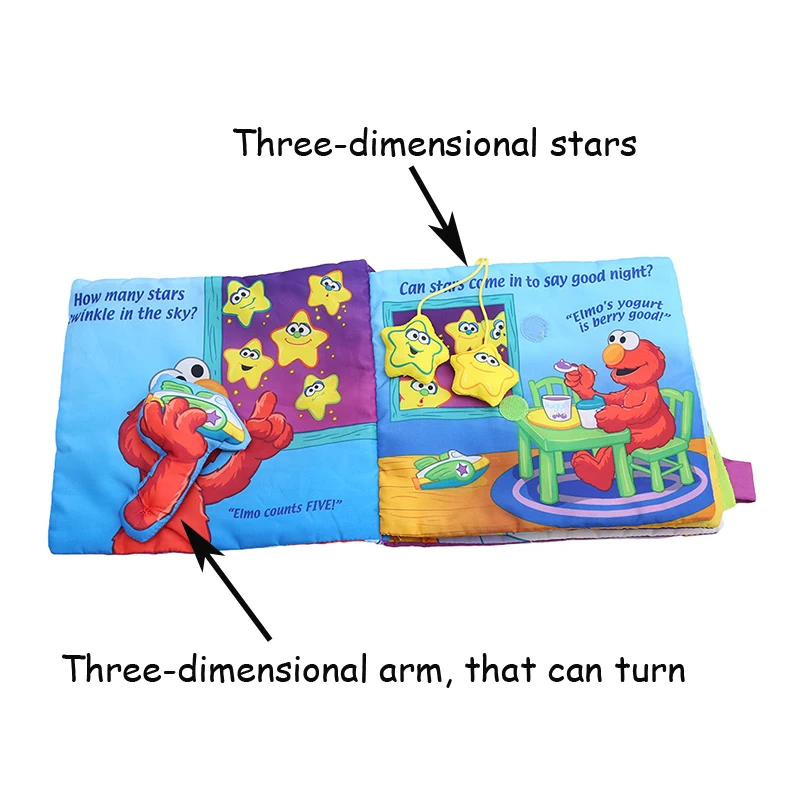 Мягкая игра Goodnight 3D Моющаяся Ткань Книга мерцание Elmo Младенцы книги на ночь