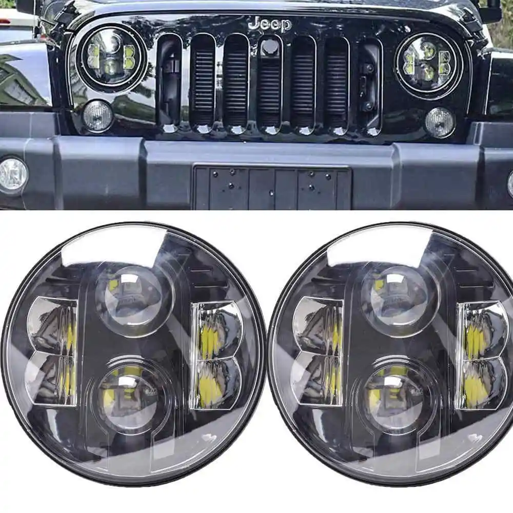 80W Headlight Black 7-дюймовый светодиодный галогенный фары " светодиодный налобный фонарь H4 Hi/low Автомобильная фара с угловым глазом для Jeep Puch Kenworth Nissan Suzuki Samurai - Цвет: 80W Headlight Black