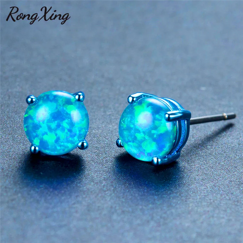 RongXing Vintage Punk Blue Gold Filled Fire Opal Stud Earrings For Women Men Fashion Jewelry Halloween Earring Gift Ear0695 | Украшения и