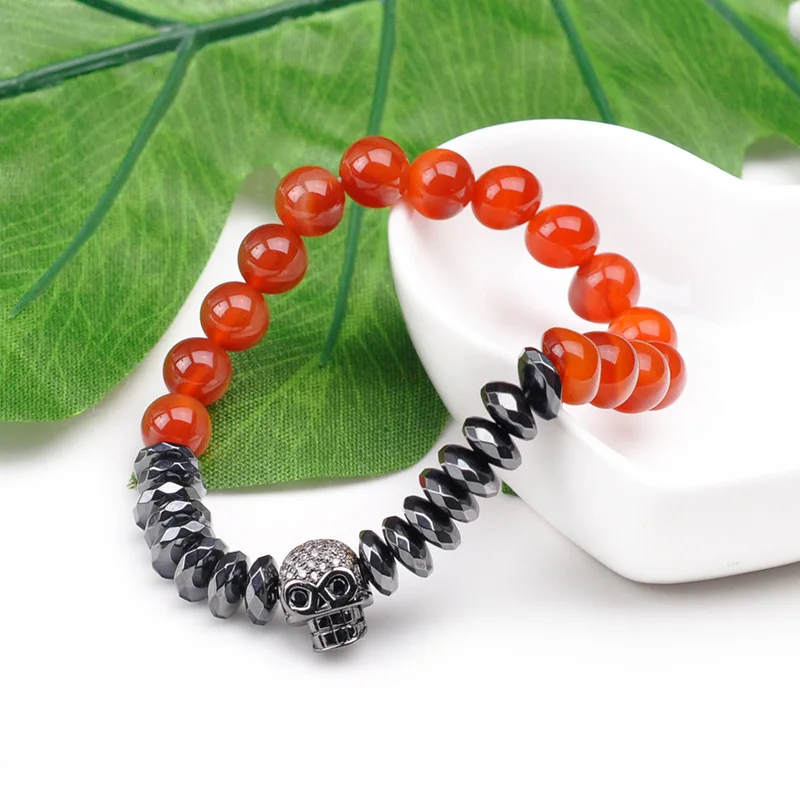 Женские и мужские браслеты с черепом подвесками из натурального камня 8 мм разных