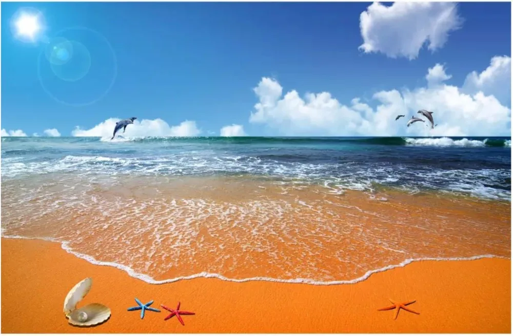 Пользовательские фото обои 3d настенные фрески голубое небо белые облака пляж