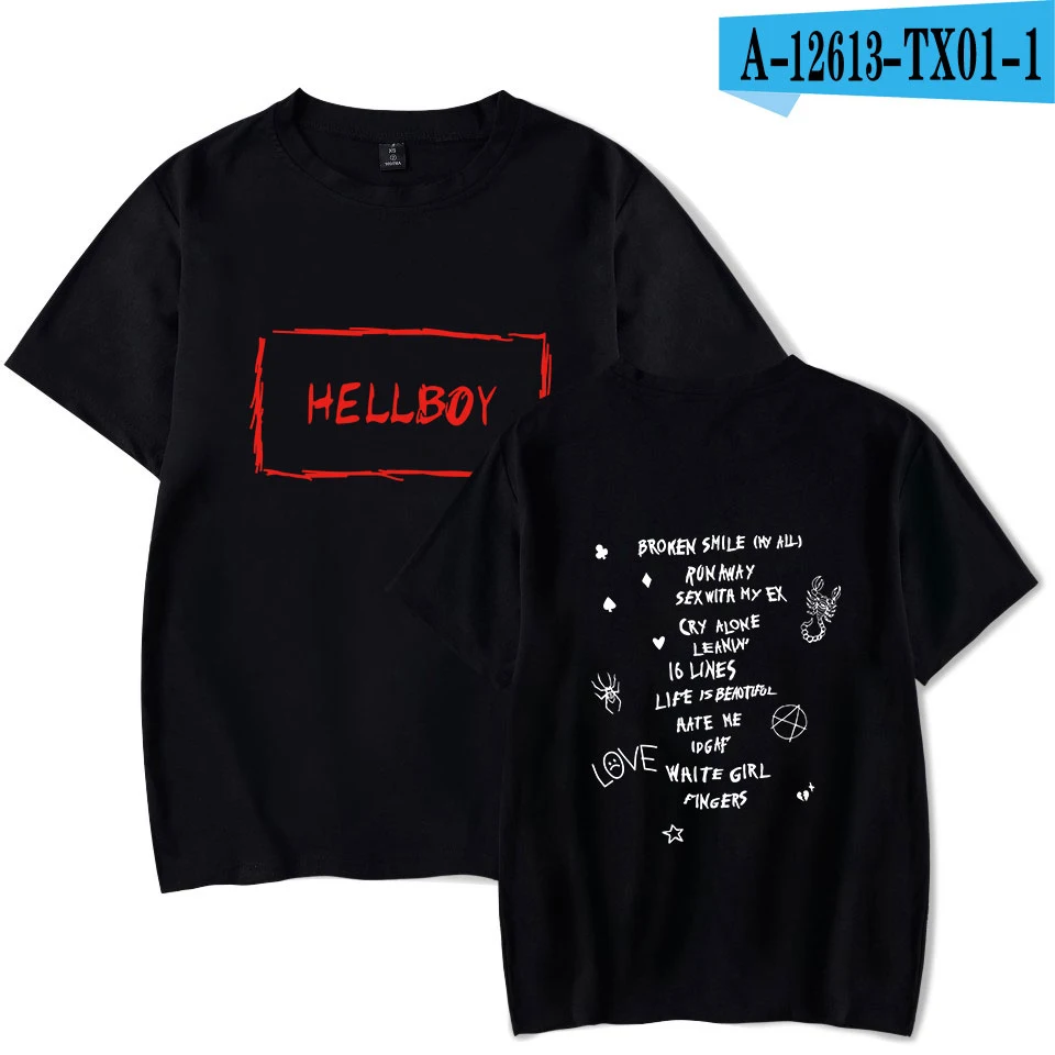 black Новая футболка Lil с открытым принтом, Мужская футболка с короткими рукавами для отдыха, мягкая хлопковая уличная одежда в стиле хип-хоп для мальчиков и девочек, Lil, одежда для фанатов с открытым рэпом - Цвет: black