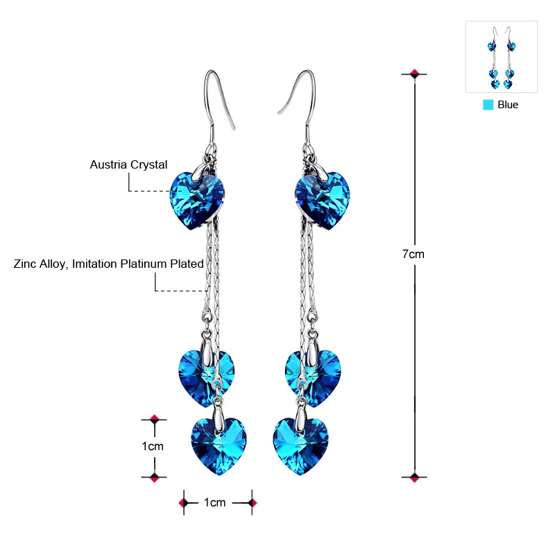 Женские длинные висячие серьги Neoglory с австрийским кристаллом в форме синего