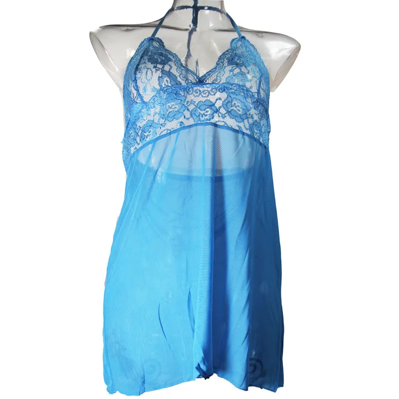 Мини платье с лямкой на шее соблазнительное тонкое прозрачное кружевное нижнее