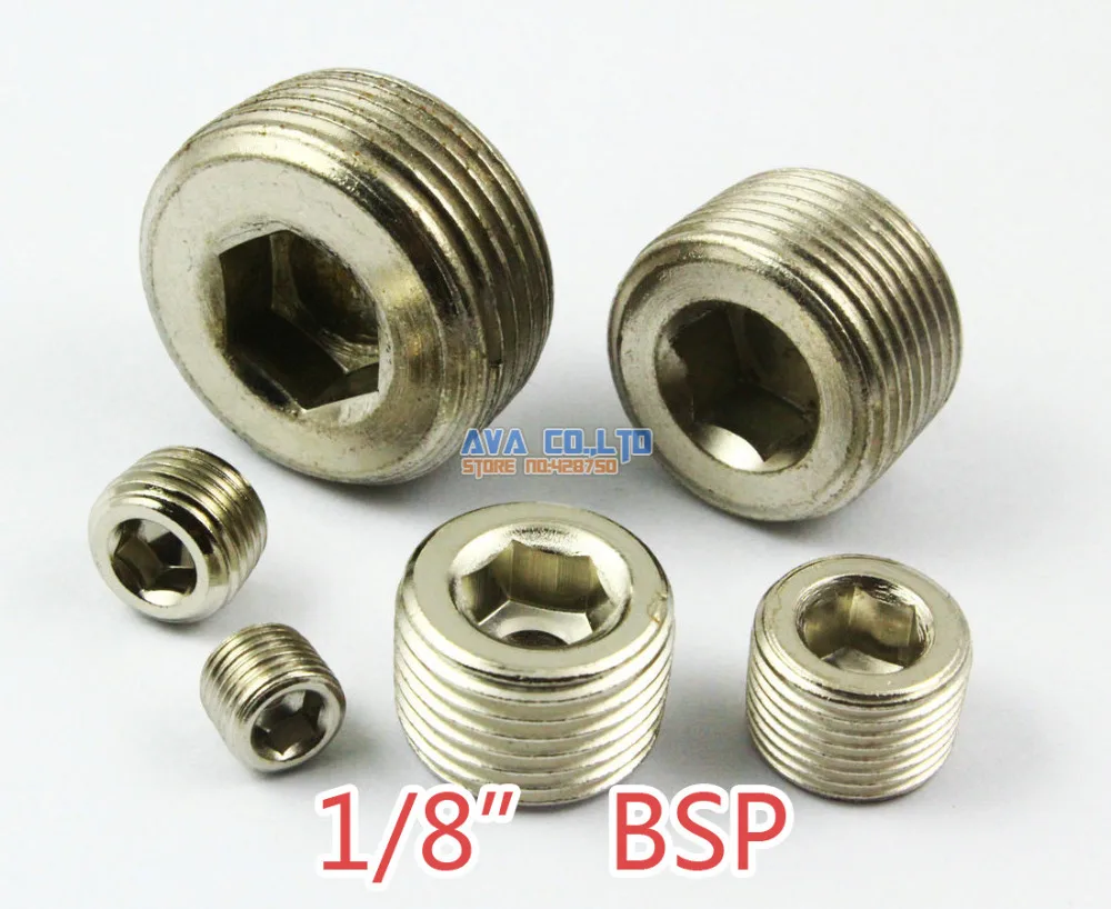 

50 Pieces 1/8" BSP Nickel Plated Iron Pneumatic Pipe Plug Hex Head Socket Plug Fuel Fitting