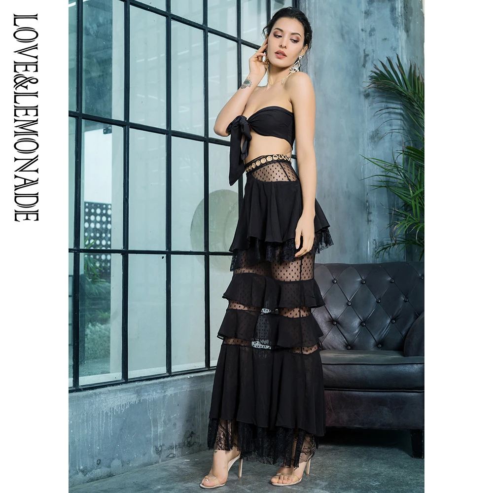 Женский костюм-двойка LOVE &amp LEMONADE Черный Кружевной Костюм с топом на бретельках