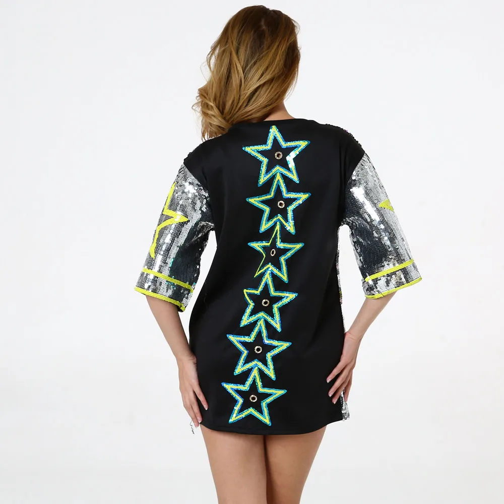 Женское платье рубашка с блестками Steetwear 2019 летние в стиле хип хоп Футболка