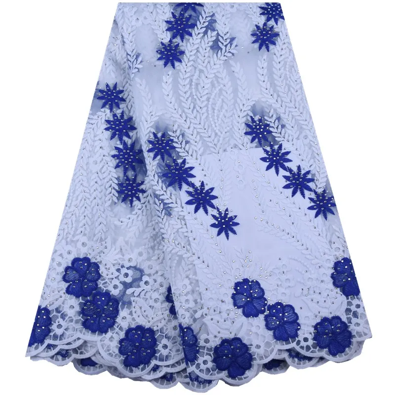 Синий цветочный узор молочный шелк кружевная ткань лучшая французская тюль