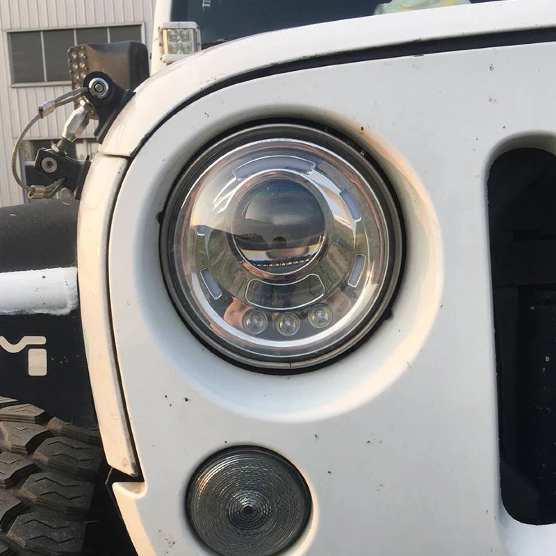 90 Вт светодиодные фары 7 дюймов с белым ангельским глазом для Jeep Wrangler