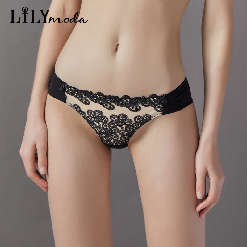 Lilymoda Женские Трусы средней талии сексуальные трусики бесшовные Роскошные Цветы Вышивка высокое качество удобное нижнее белье