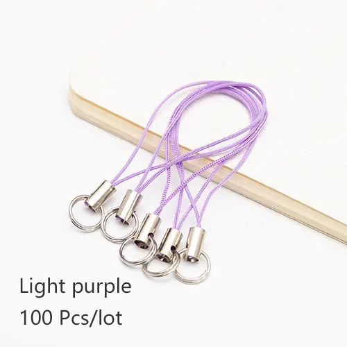 Light purple 100 шт цветной полиэфирный шнур с двойным кольцом ювелирный шнур для мобильного телефона с подвеской ручной работы - Цвет: Light purple