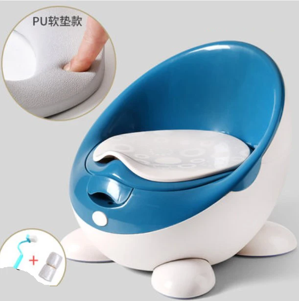 blue PU Модный Детский горшок для унитаза с милым мультяшным рисунком, обучающее сиденье для унитаза, детский портативный писсуар, удобная спинка, горшок, щетка для горшка - Цвет: blue PU