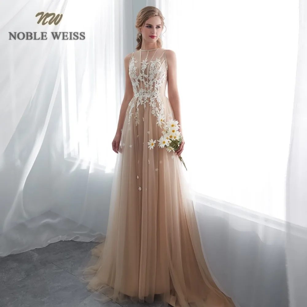 NOBLE WEISS A-Line платье для выпускного вечера настоящая фотография Аппликация Формальное Тюлевое платье цвета шампанского платье для выпускного вечера длинное vestido de formatura