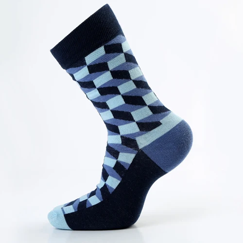 dark blue Мужские носки из чесаного хлопка, все сезоны, Компрессионные носки, цветные забавные мужские носки, большие размеры 39-46 - Цвет: dark blue