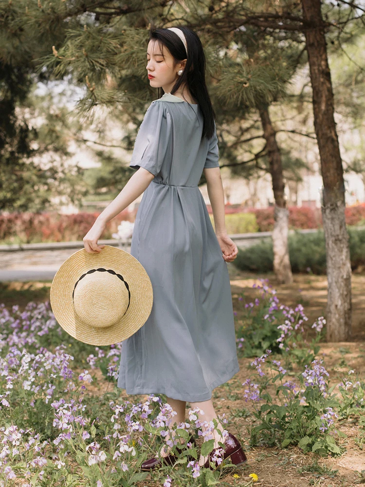 2019 новые модные женские платья летние французские винтажные с высокой талией