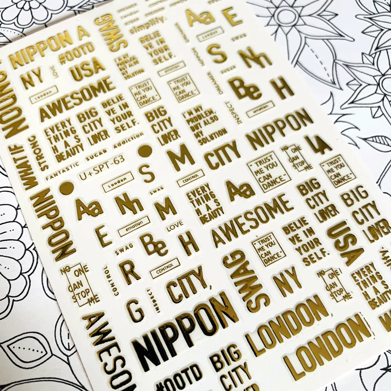 

Newest U+SPT1-10-63 English 3d nail art sticker nail decal stamping export japan designs rhinestones decorations