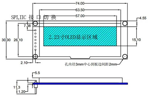 2,23 дюймовый 7P белый/синий/желтый OLED дисплей модуль SSD1305 Привод IC 128*32 SPI/IIC интерфейс