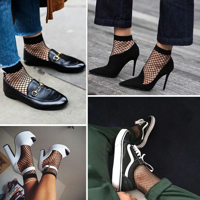 Недорогие короткие носки в сеточку женские летние невидимые черные нейлоновые