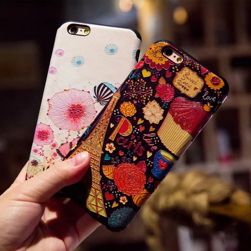 LPWZHMG 3d Relief Flower Cover Back Case For iphone 6 6s 7 plus Cute Soft TPU Silicone Matte Phone Cases Anti-knock Fitted |
