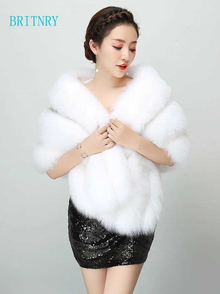 BRITNRY New Arrival Elegant Fur Wrap Ivory Red Grey Shrugs for Women Fuax Shawl Winter Wedding Coat | Свадьбы и торжества