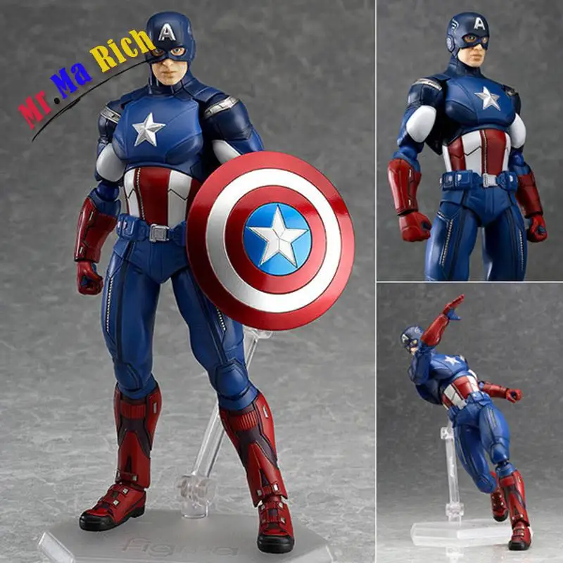 Высокое качество Figma 266 # Капитан Америка ПВХ фигурка с коробкой Бесплатная