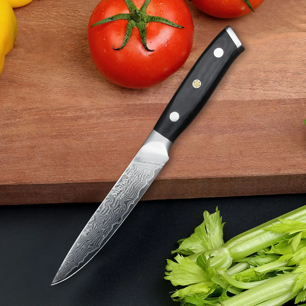 SUNNECKO 2PCS Damascus Kitchen Knives Set 7'' Santoku 5'' Utility Knife Japaness VG10 Core Steel G10 Handle Meat Cooking Tools |