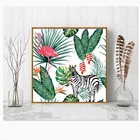 Настенная картина на холсте, Настенная картина с абстрактными тропическими листьями, фламинго, зеброй, цветами, домашний декор, безрамный Настенный декор LZ1006