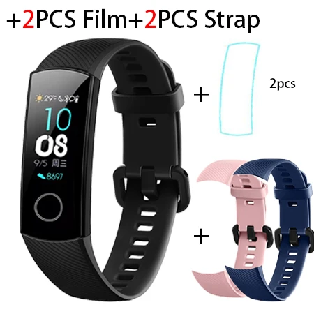 add film 2pcs strap Смарт-браслет huawei Honor Band 5, Монитор кислорода в крови, магический цветной сенсорный экран, для измерения пульса, сна, сна - Цвет: add film 2pcs strap